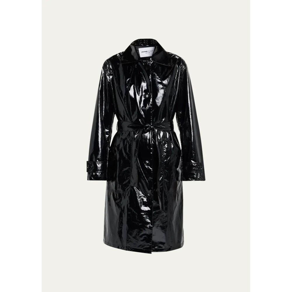 New NWT $495 Jane Post Black Light Slicker Military Trench Coat Rain Liner XS